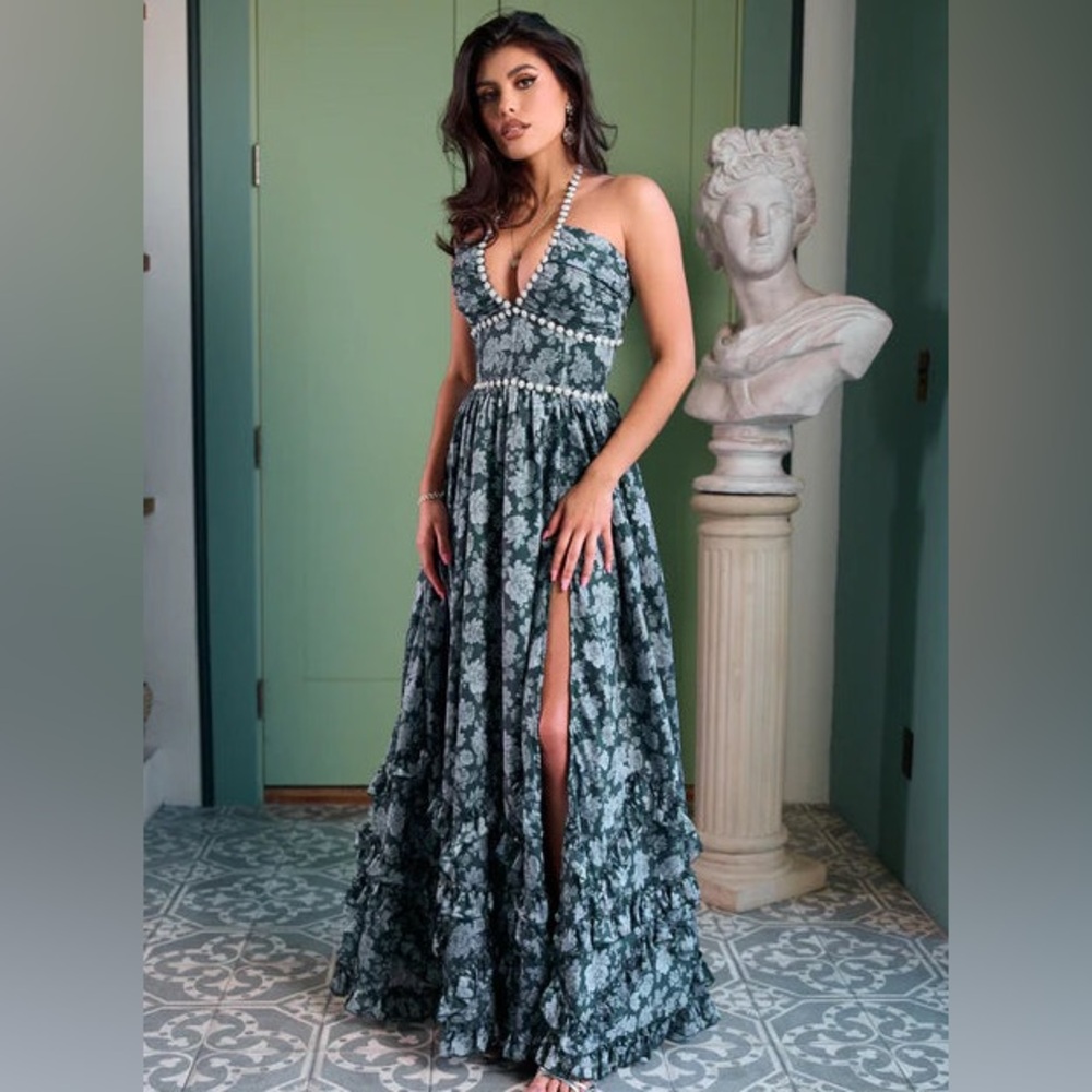 Chic Teal Floral Maxi Dress